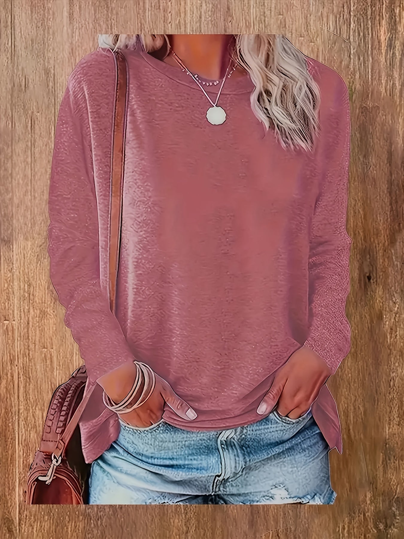 Women's Long Sleeve Cotton Casual Tops 4 Pack Solid Colors Olive Yellow Navy