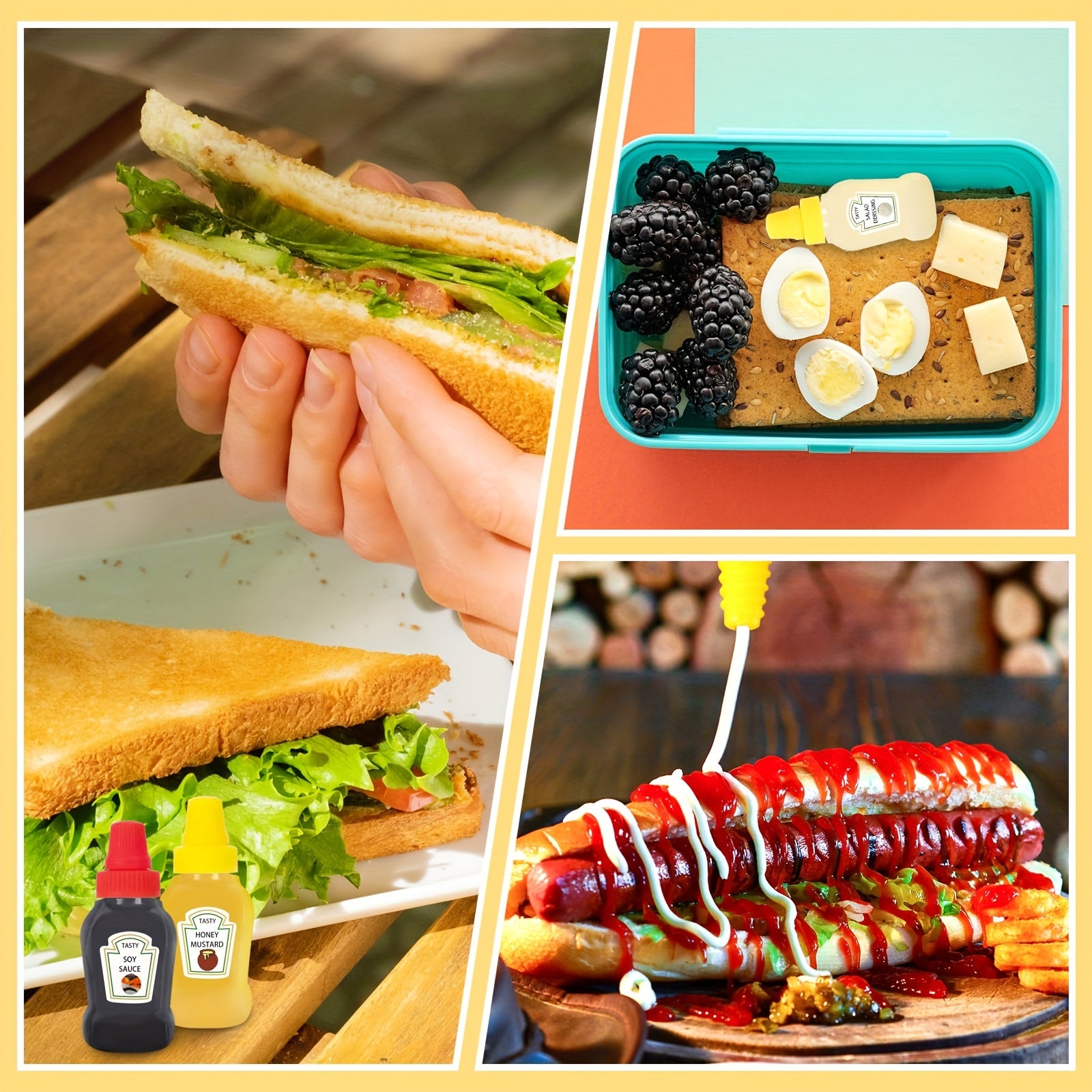 Set of 12 Mini Sauce Bottles for Condiments and Spices for Office, Picnic, Kitchen