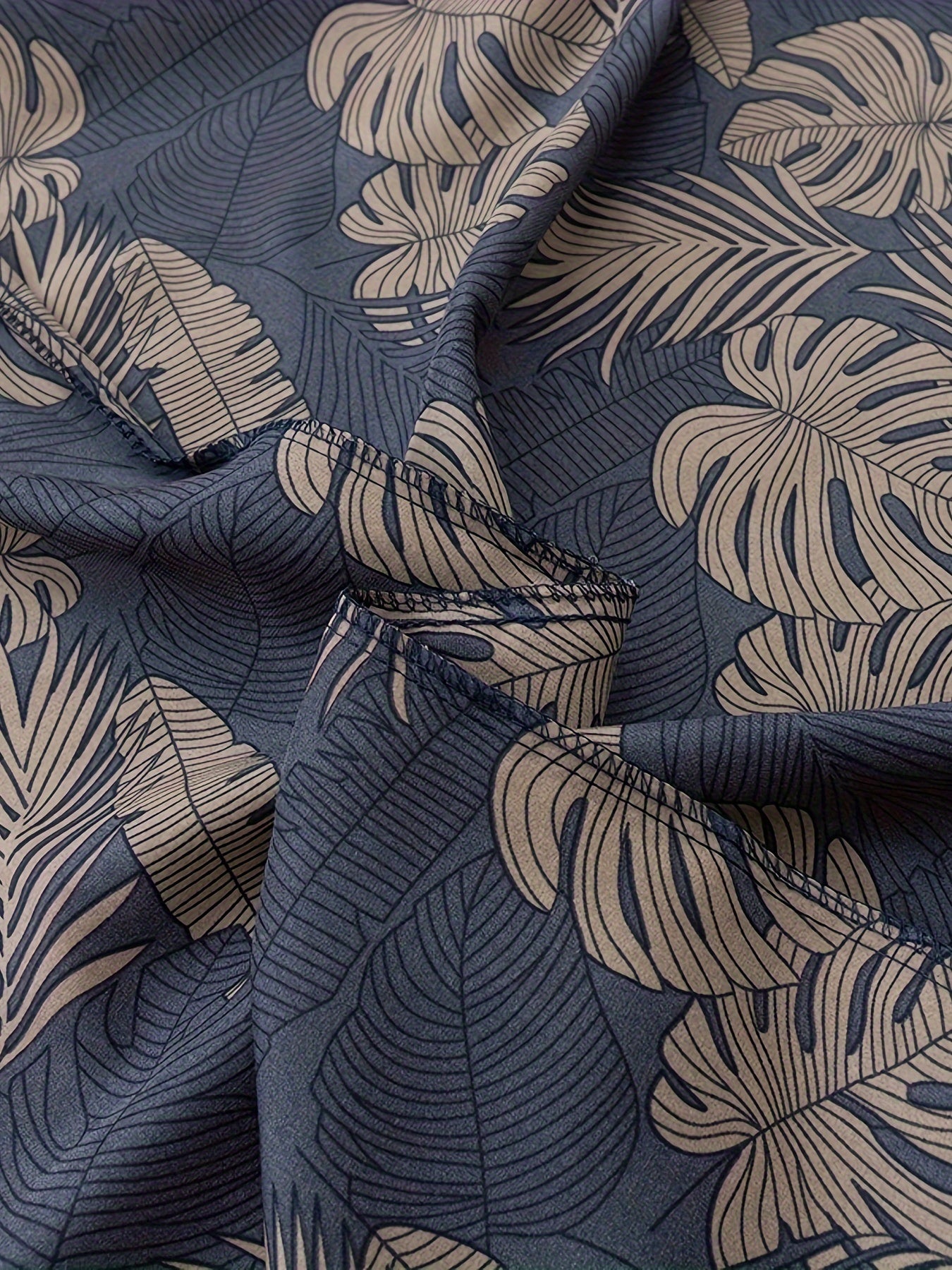 Men's Summer Sleep Robe Loose Fit V-Neck Leaf Print Plus Size Breathable Polyester