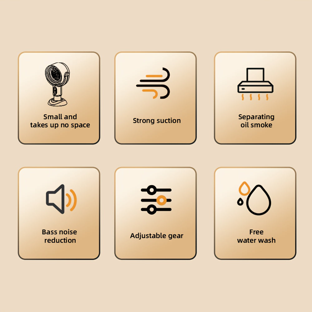 Campana de escritorio recargable por USB con gran potencia de succión para aceite y humo, fácil de limpiar, que ahorra espacio para cocinar en casa, batería de litio