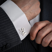 Men's Stainless Steel Custom Initial Cufflinks White and Golden Letter Sleeve Buckles