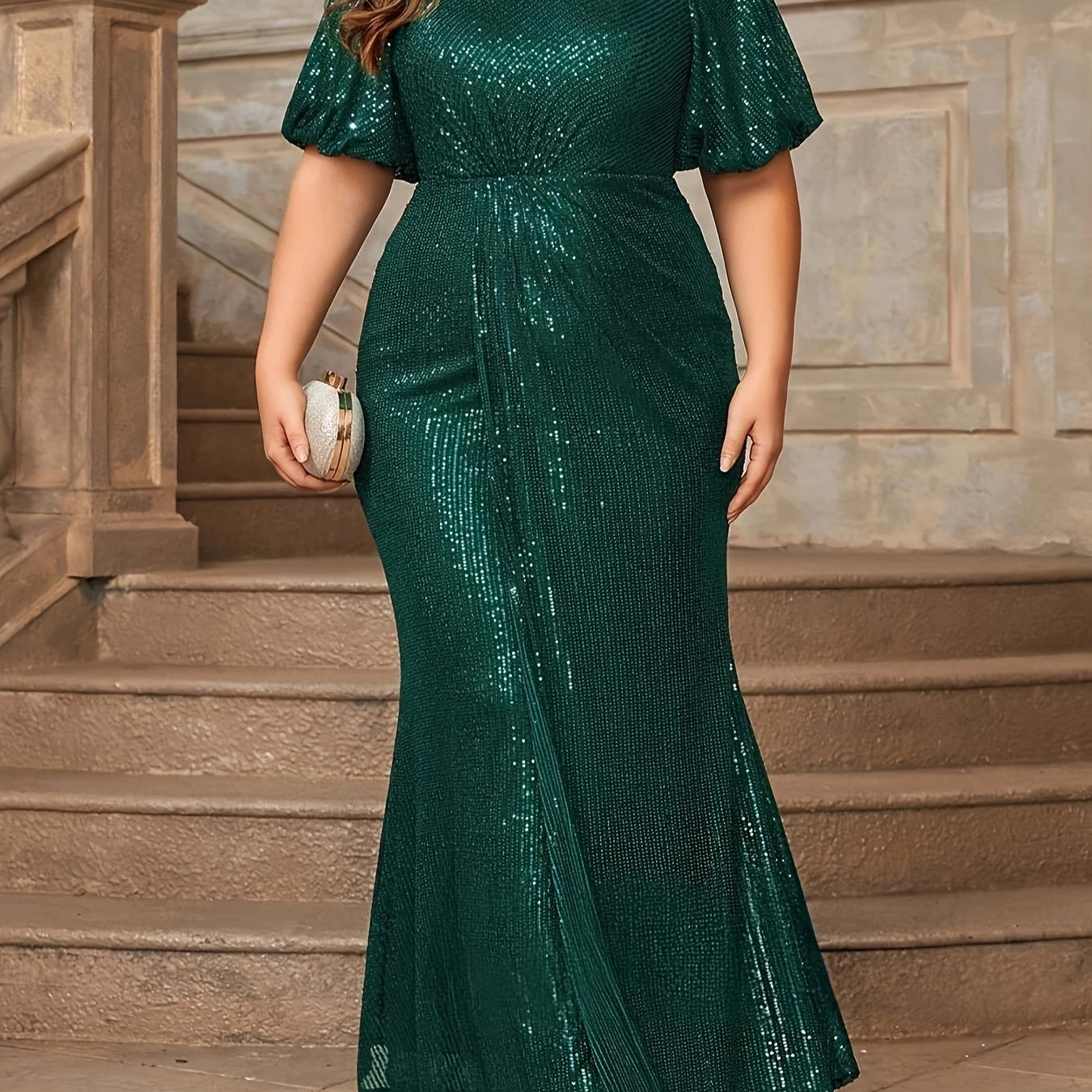 Women's Plus Size Sequin Mother Dress Evening Gown Plus Size Black