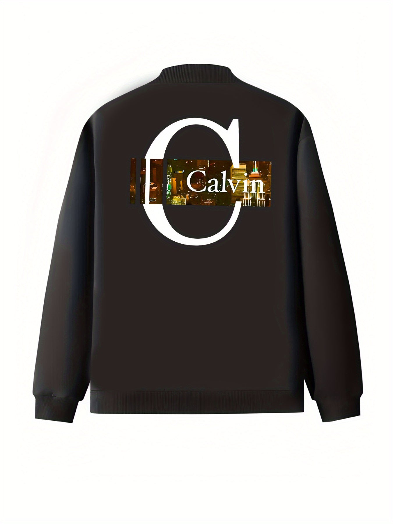 Women's Plus Size Black Casual Zip-Up Bomber Jacket with Pockets