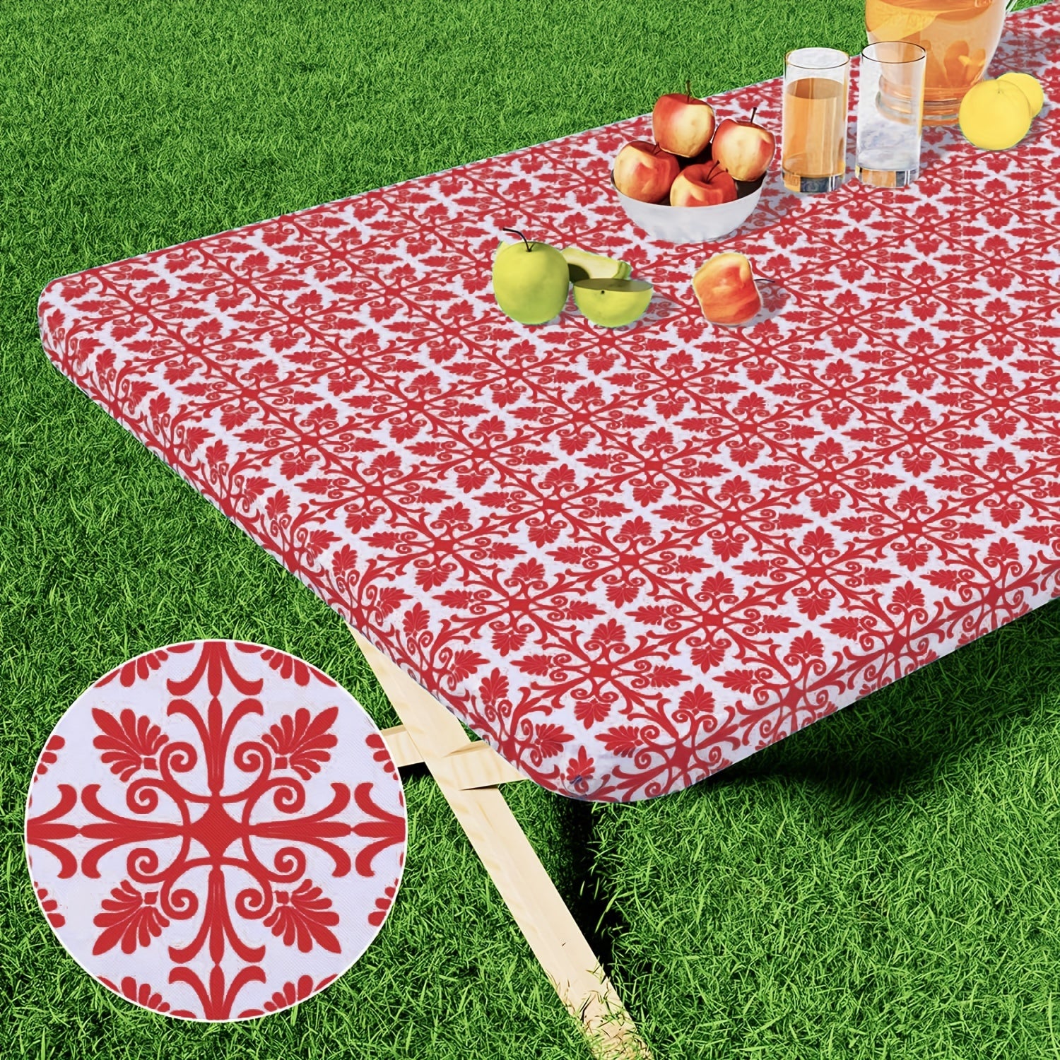 Rectangular Vinyl Table Cover for Indoor Outdoor Use Wipeable Black Baroque Pattern