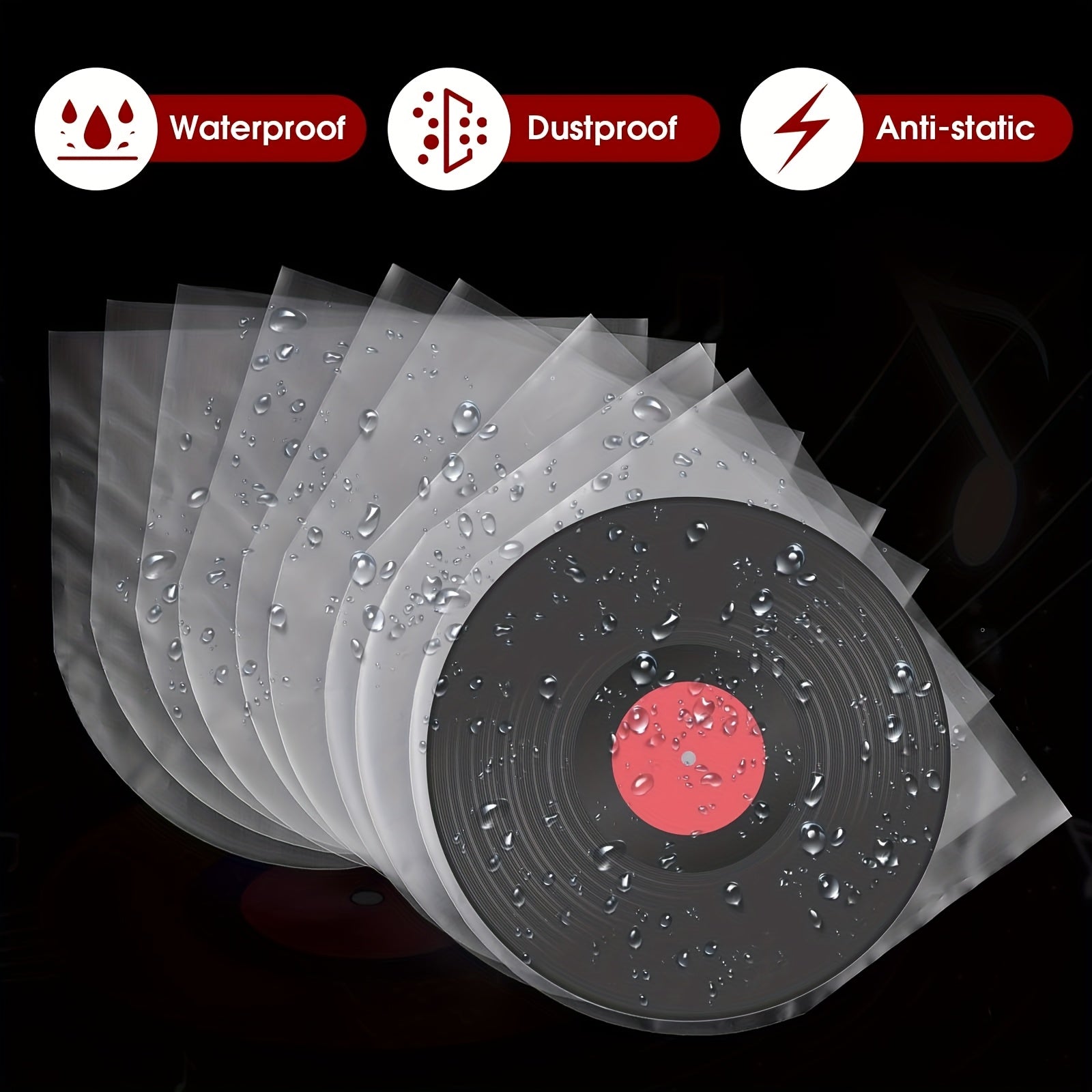 50/100 Anti-Static Black Vinyl Record Inner Sleeves Dust-Proof Covers for LPs CDs Albums