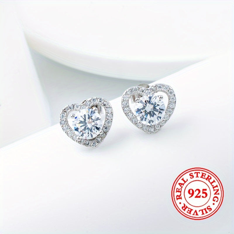 Conjunto de joyería de plata de ley con corazón, collar, pendientes y anillo de zirconia sintética para el Día de San Valentín o boda