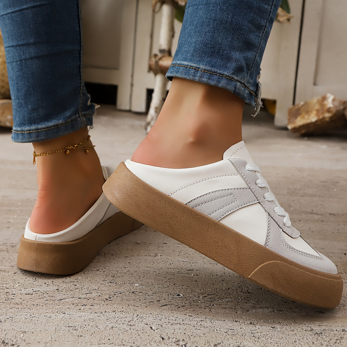 Women's Slip-On Sneakers Casual White Black Elastic Cushioned Rubber Sole