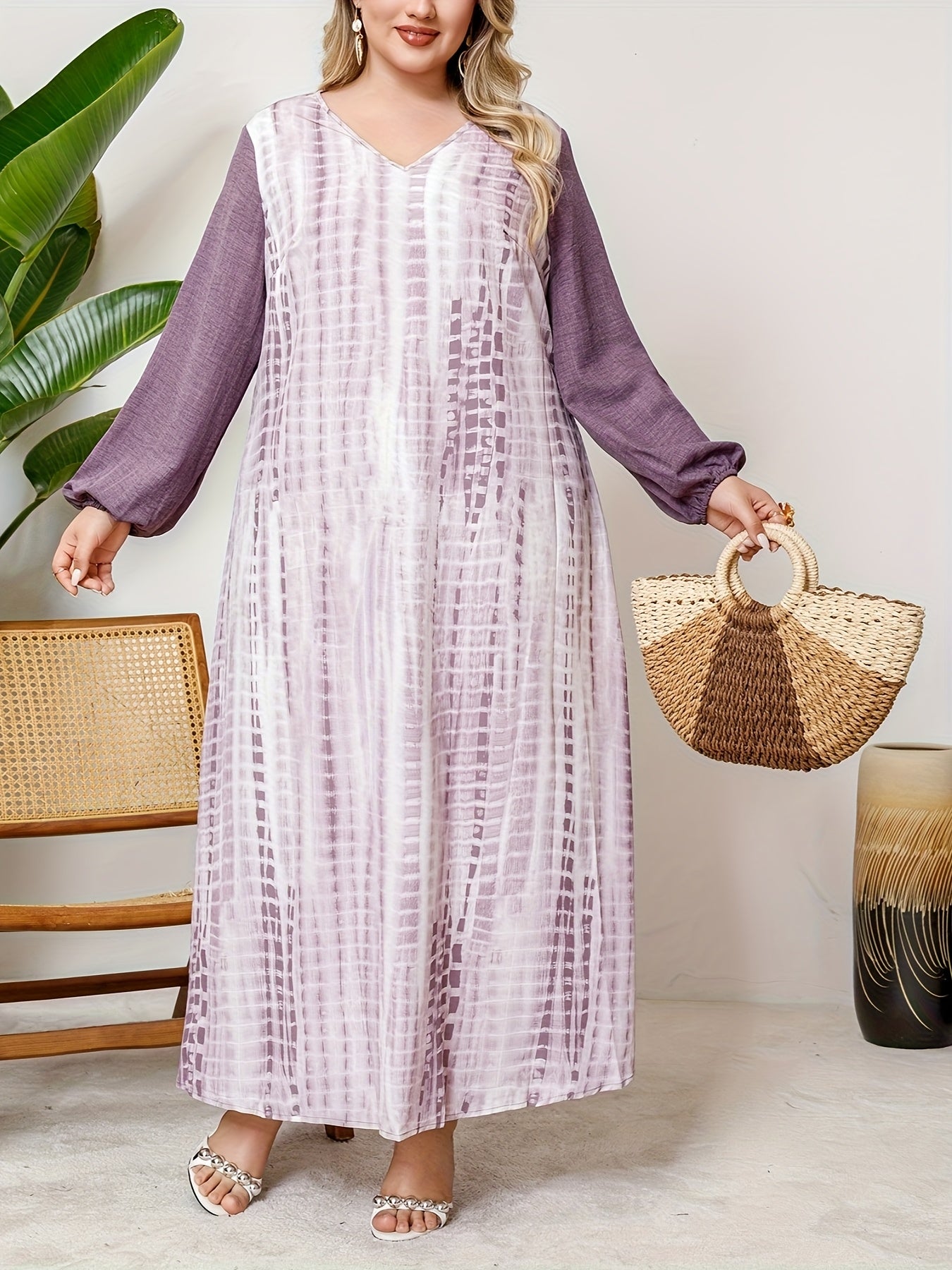 Plus o'lcham ayollar uchun V-yuqa maxi kiyi, kundalik va rasmiy, barcha mavsumlar uchun