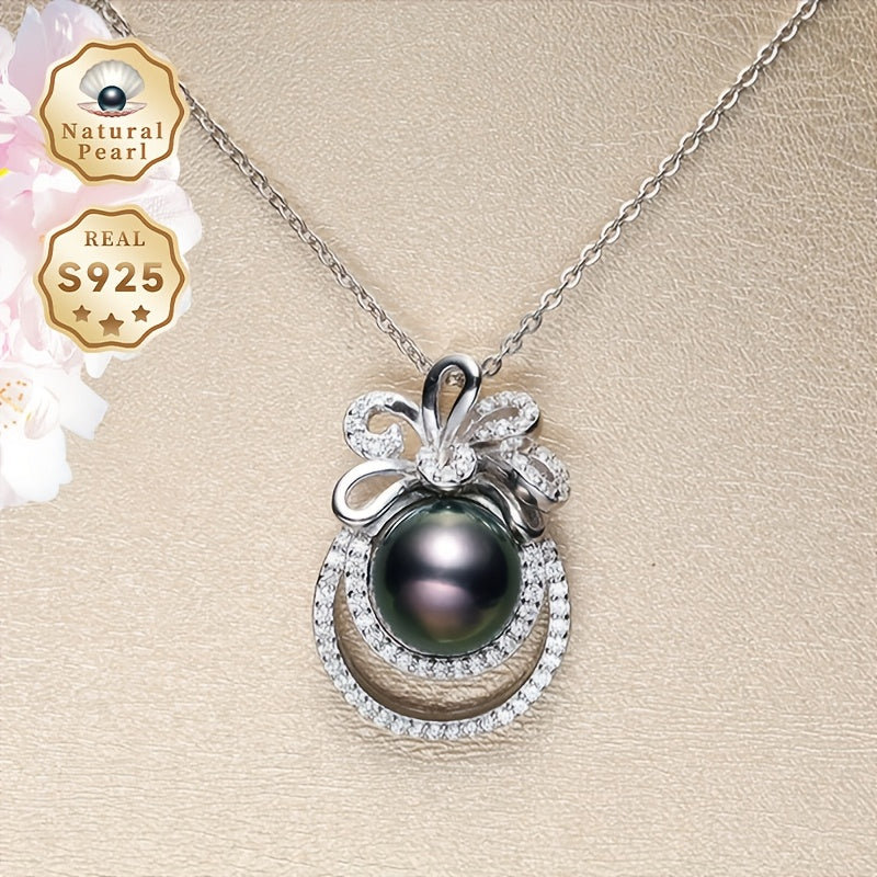 Women’s Pearl Necklace S925 Silver 9-10mm Black Round Pearls Gift Box