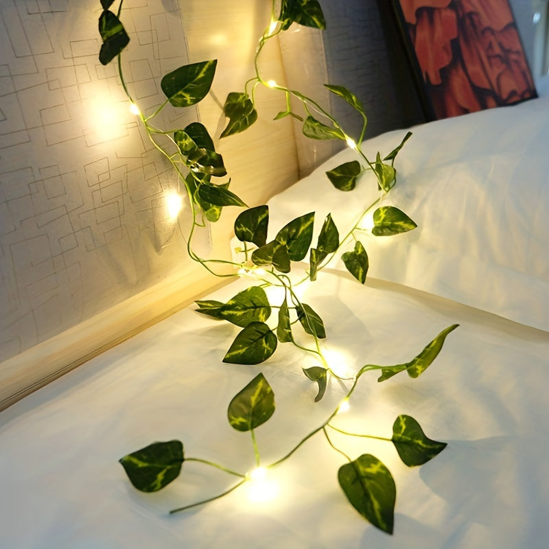 LED Green Leaf Plant Lights 2m 20 LEDs Battery-Operated for Decor and Gifts