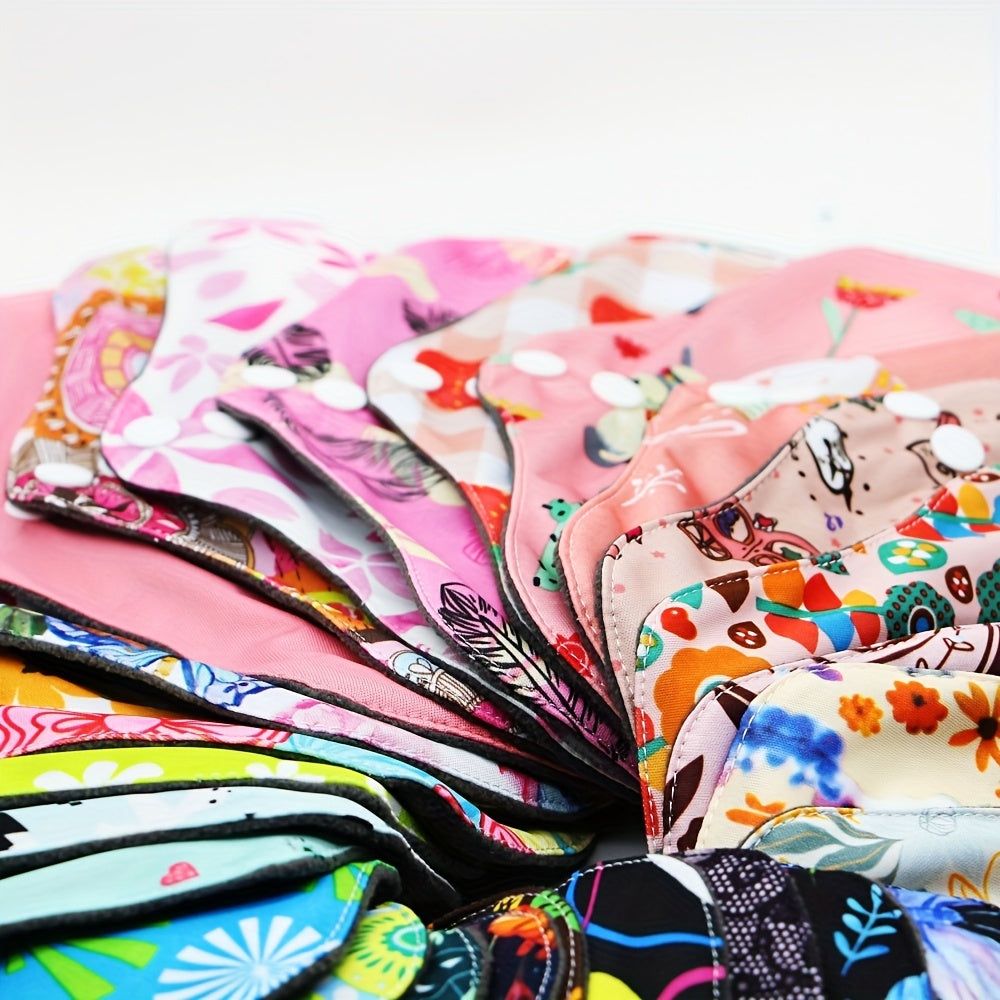 5 yoki 10 ta tasodifiy rangdagi qayta ishlatiladigan menstruatsiya padlari, og'ir oqim uchun qanotlari bilan bambuk matodan tayyorlangan, ayollarning davrida yuviladigan tunlik ichki kiyimlar.