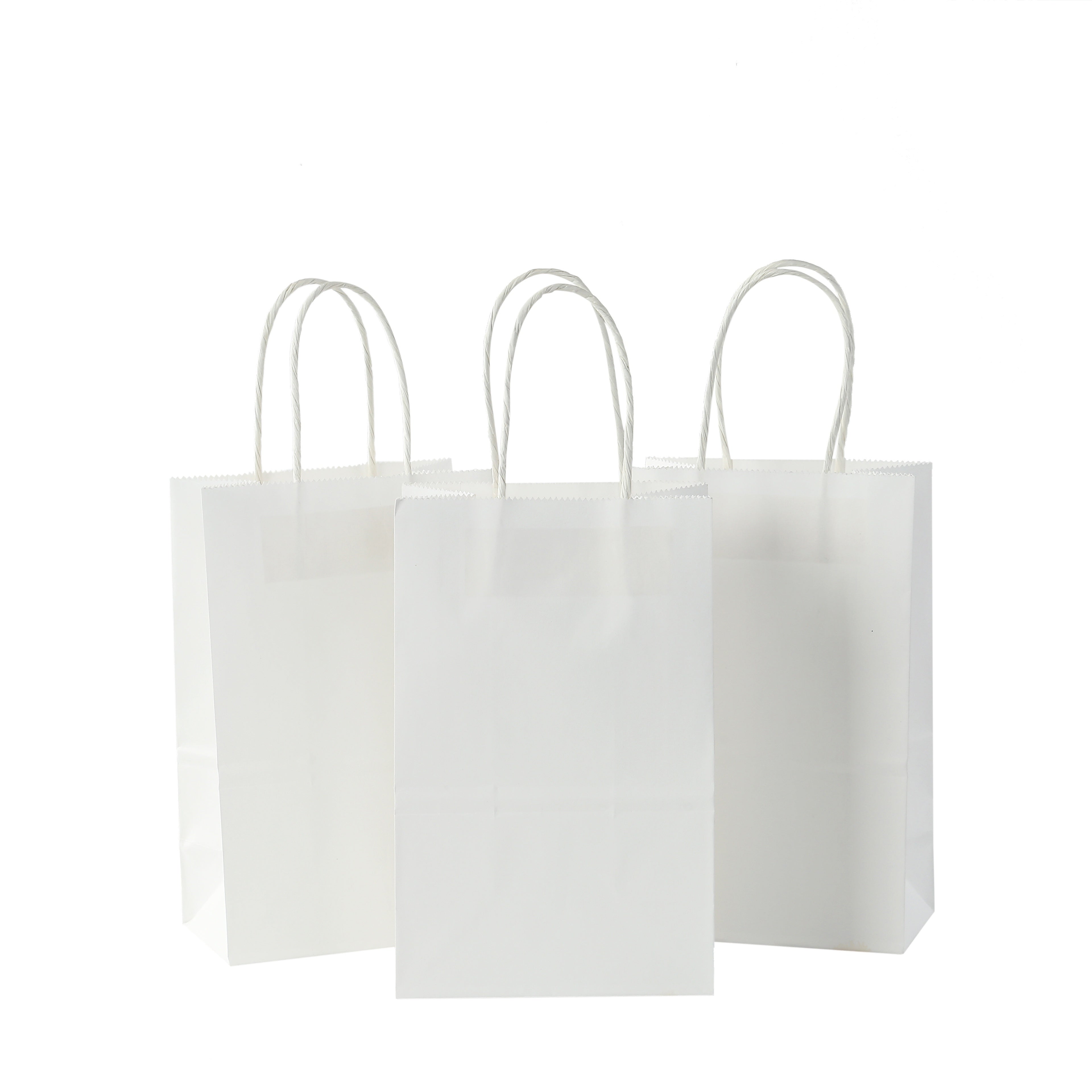 White Kraft Paper Tote Bags with Handles Set of 100 for Food Take Out Gift Wrapping