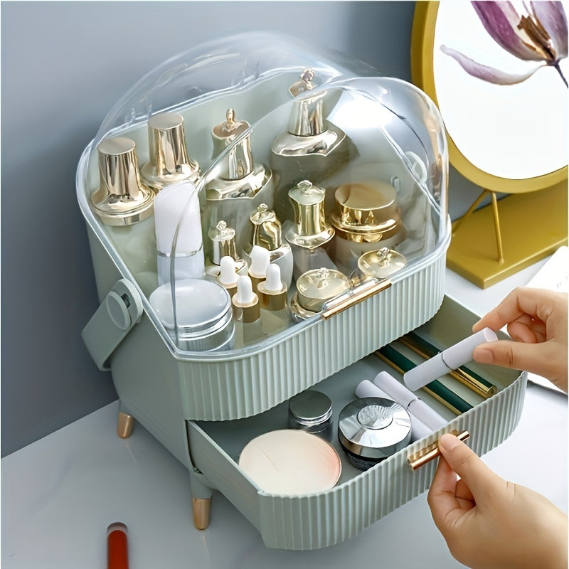 Cosmetic Storage Organizer with Cover and Desktop Cabinet for Makeup and Accessories