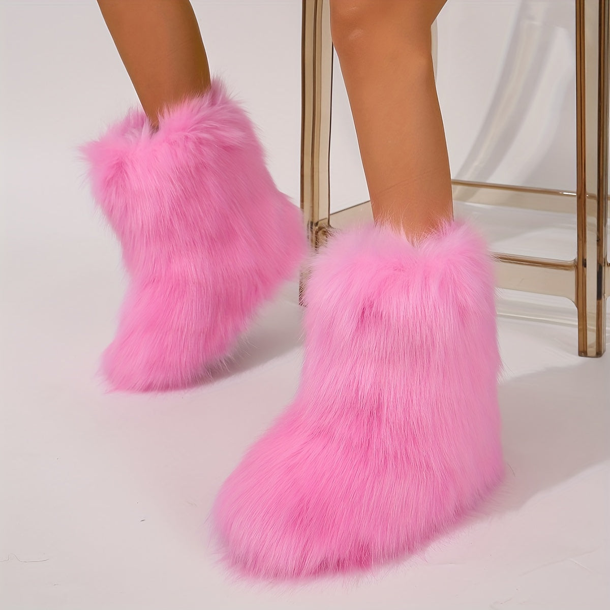 Женские зимние ботинки-слипы из искусственного меха до середины икры, с противоскользящей подошвой