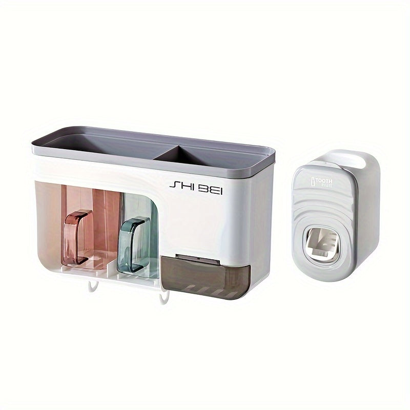 Toothbrush Holder Set with Cups, Punch-Free Toilet Organizer, Mouthwash Cup Storage