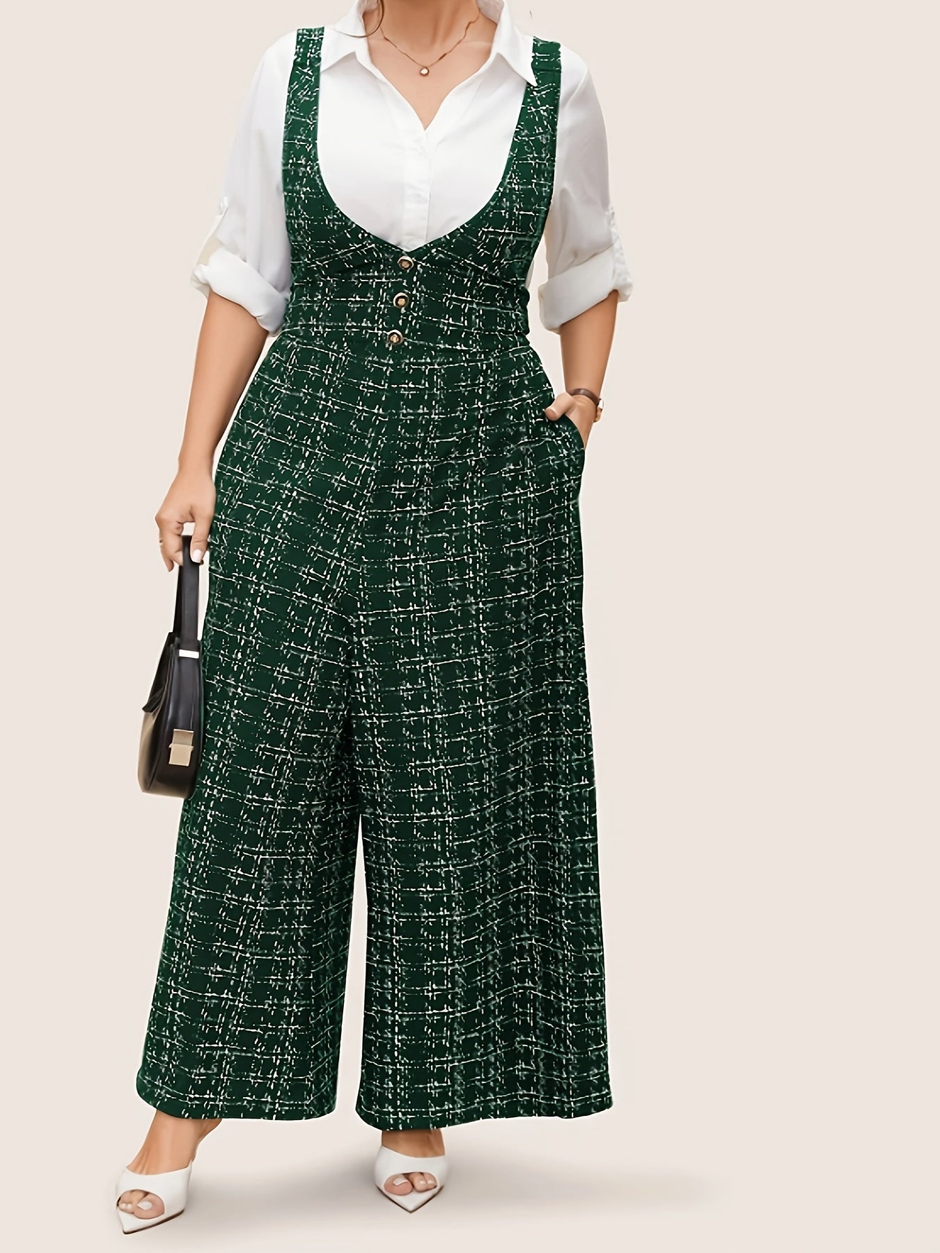 Mono sin mangas de cuadros para mujer de tallas grandes con espalda cruzada