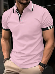 Men's Striped Polo Shirt Breathable Casual Short Sleeve Polyester