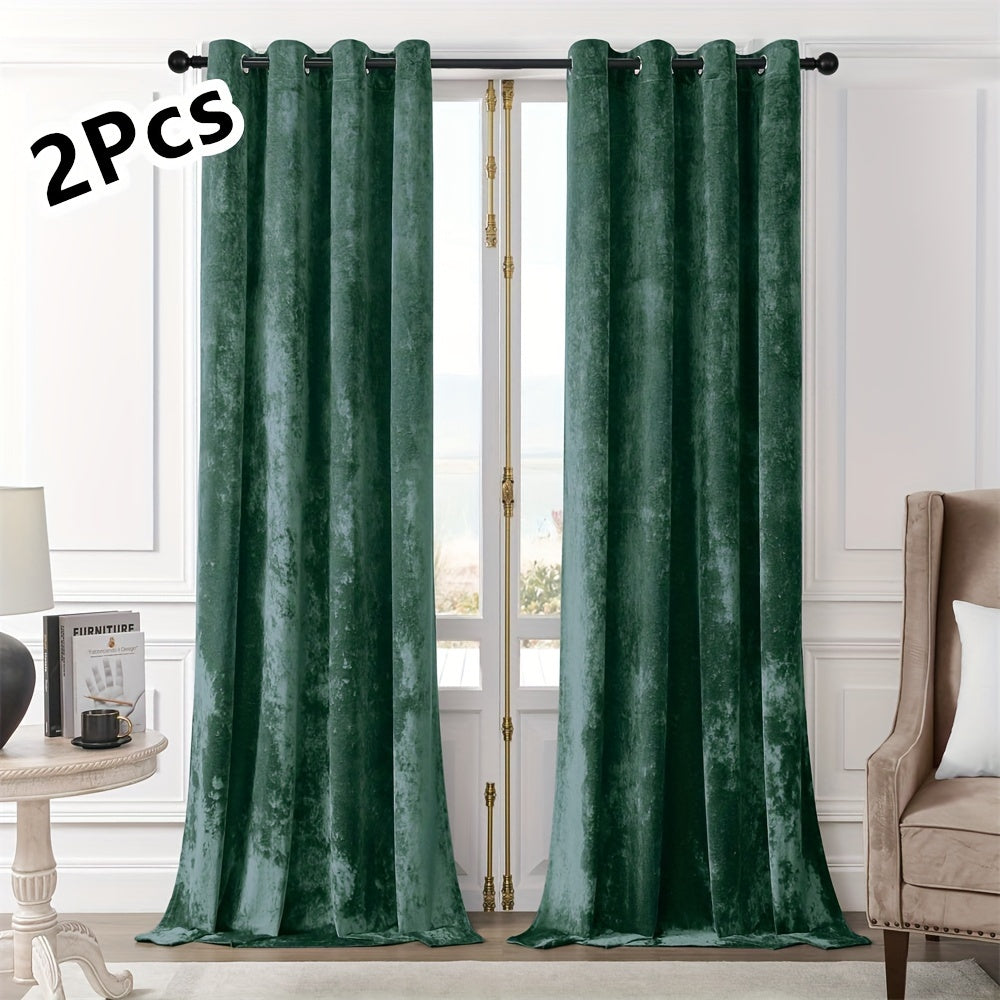 Pair of 2 Crushed Velvet Curtains with Heat and Sound Insulation for Living Room Bedroom Office