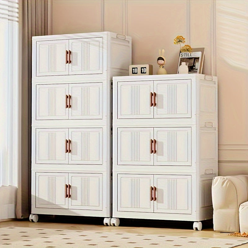 Пластиковый органайзер для хранения с колесами и дверцами, большой вместимости, штабелируемый, для гаража, подвала и игровой комнаты