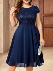 Plus Size Women's Chiffon Dress with Sequin Patchwork