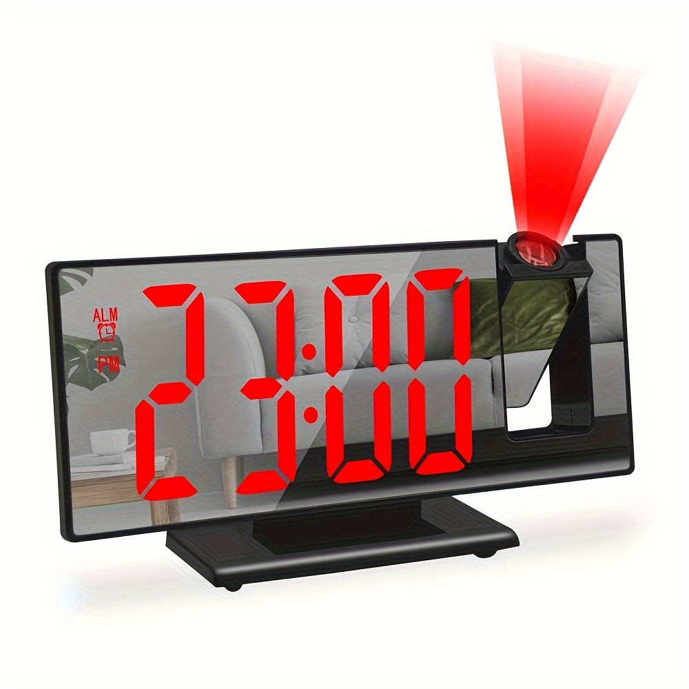 Digital Alarm Clock with Mirror Projection Temperature Calendar USB Powered for Home Office Bedroom