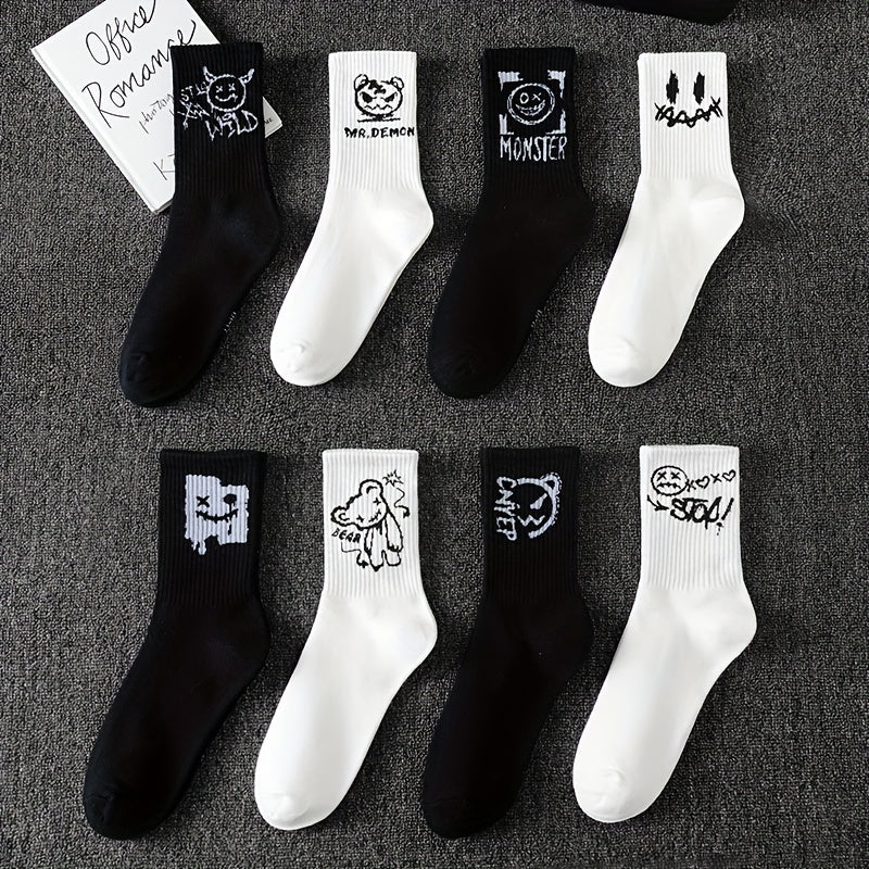 Men's Graffiti Pattern Crew Socks 3/5/8/10 Pairs Breathable Comfortable Outdoor