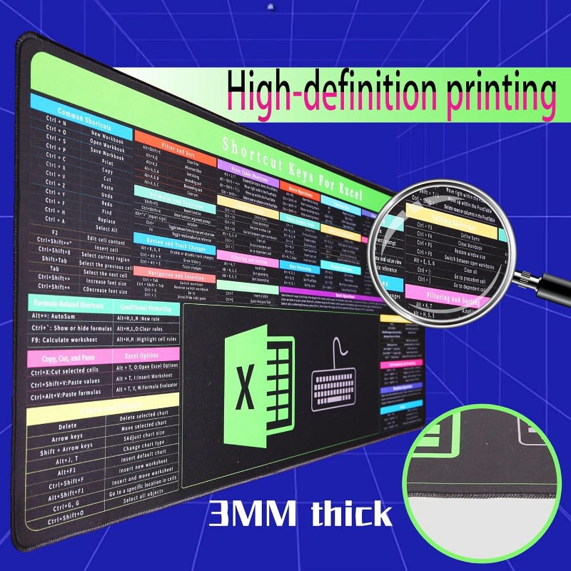 Excel qisqa tugmalar klaviaturasi - Ofis samaradorligi uchun sirpanmaydigan ish stoli matosi va sichqoncha pad