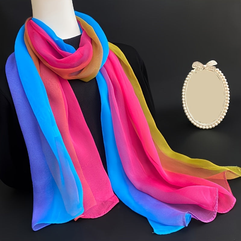 Gradient Color Gauze Scarf for Women Lightweight Summer Shawl Breathable Wrap