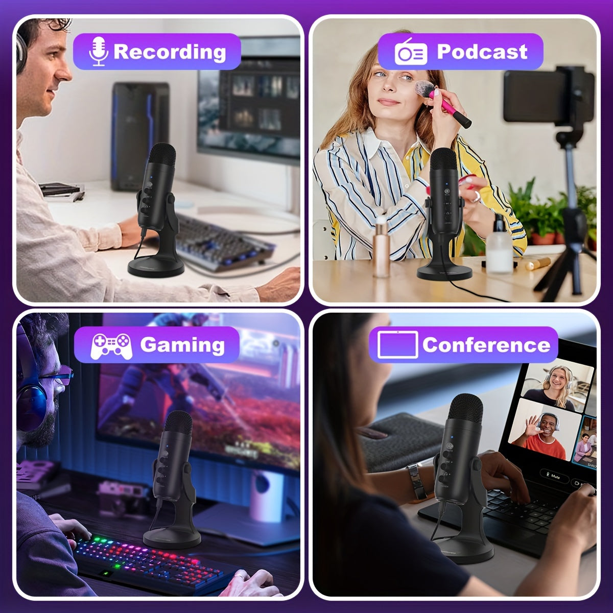 USB kondensator mikrofoni, ovoz va kuchni boshqarish bilan, podkastlar, o'yinlar va translyatsiyalar uchun aniq ovoz. PS4/5, Mac va Windows bilan mos keladi. Kabel, shamol to'sig'i, turli va