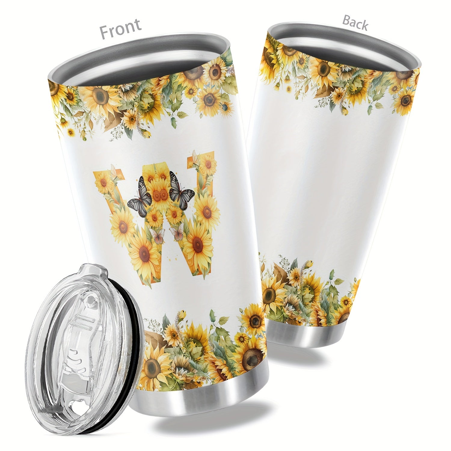 20oz Floral Initials Double-Walled Travel Mug for Women