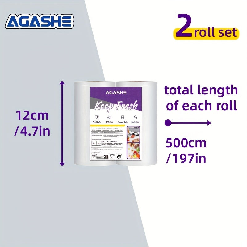 Vakuum yopishtiruvchi rulonlar 2 ta paket 500cm BPA-siz, yirtiqlarga chidamli oziq-ovqat saqlash