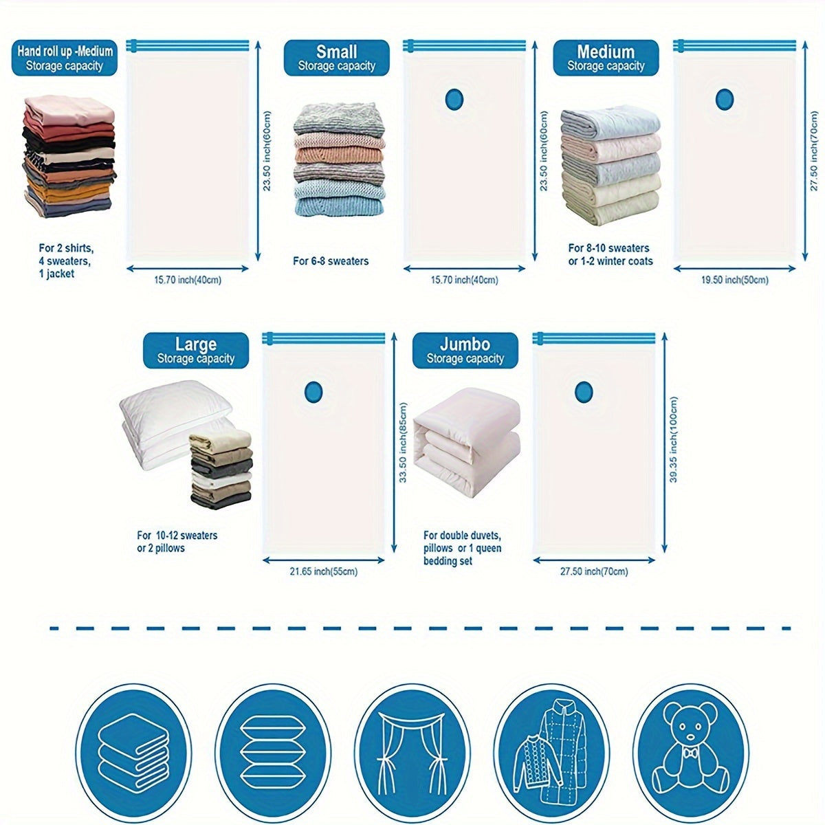 10 ta vakuum siqish saqlash sumkasi kiyimlar va yostiq uchun, joyni tejovchi tashkilotchi