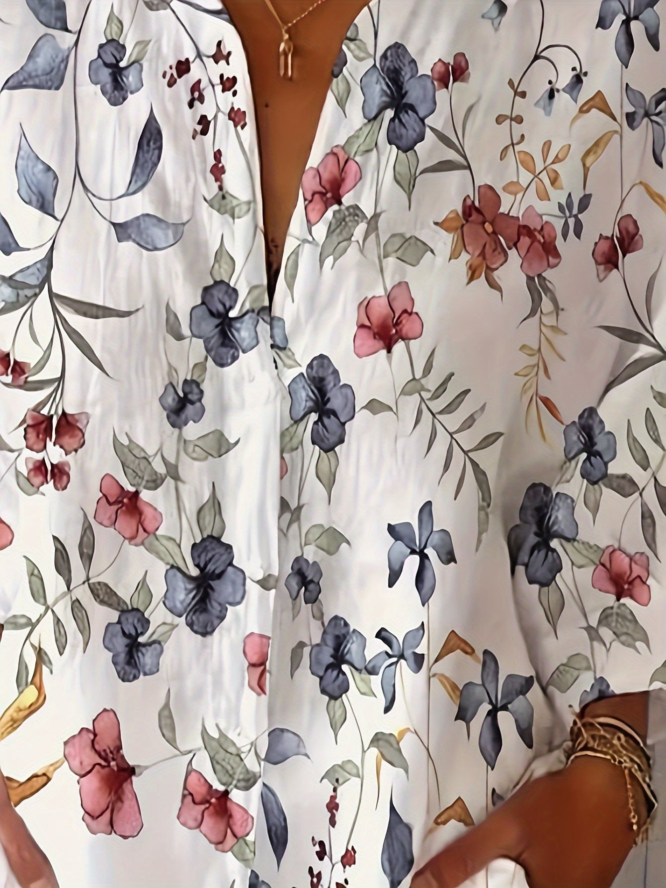 Plus Size Women's Floral Print Long Sleeve Button Front Shirt