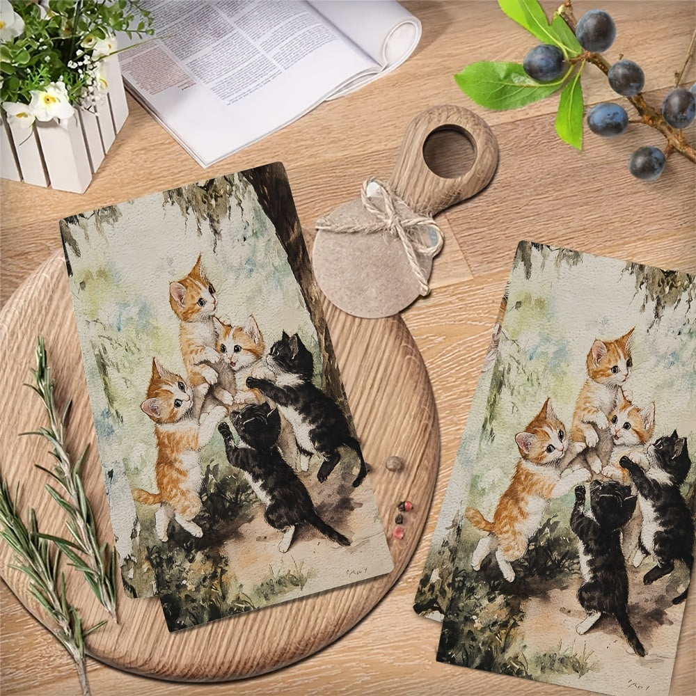 Ultra Plush Kitchen Towels with Kittens Design, Absorbent, Machine Washable 40x60 cm