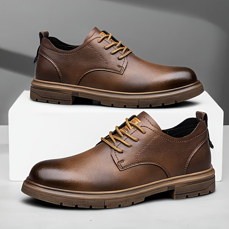 Men's Vintage Style Lace-up Dress Shoes with Breathable Synthetic Leather and Rubber Sole