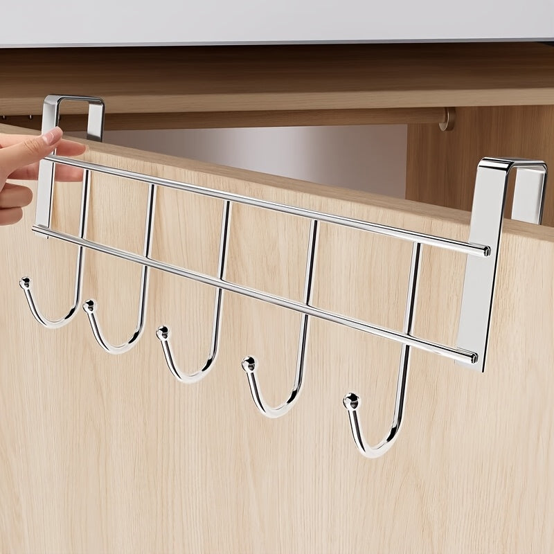 Contemporary Metal Over-the-Door Hanger with 5 Hooks for Coats Towels Rust-Resistant