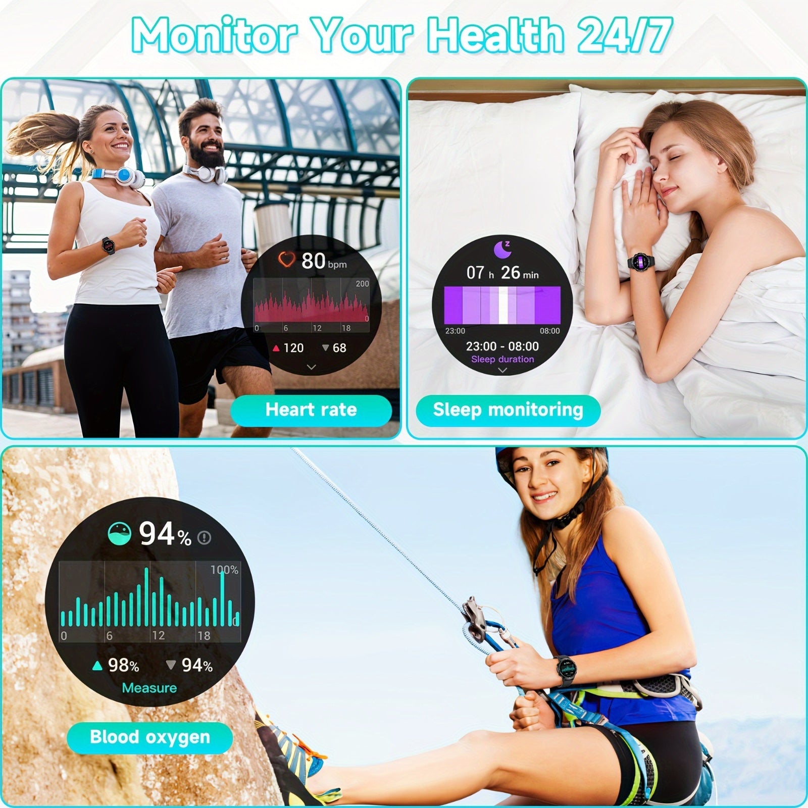 Alin S52 Erkaklar uchun Smartsoat, Sensorli ekran, Simsiz qo'ng'iroq, Uxlashni kuzatish, 110+ Sport rejimlari, Android va iOS bilan mos, Qora silikon tasma, Fitness kuzatuvchisi, Suvga chidamli.