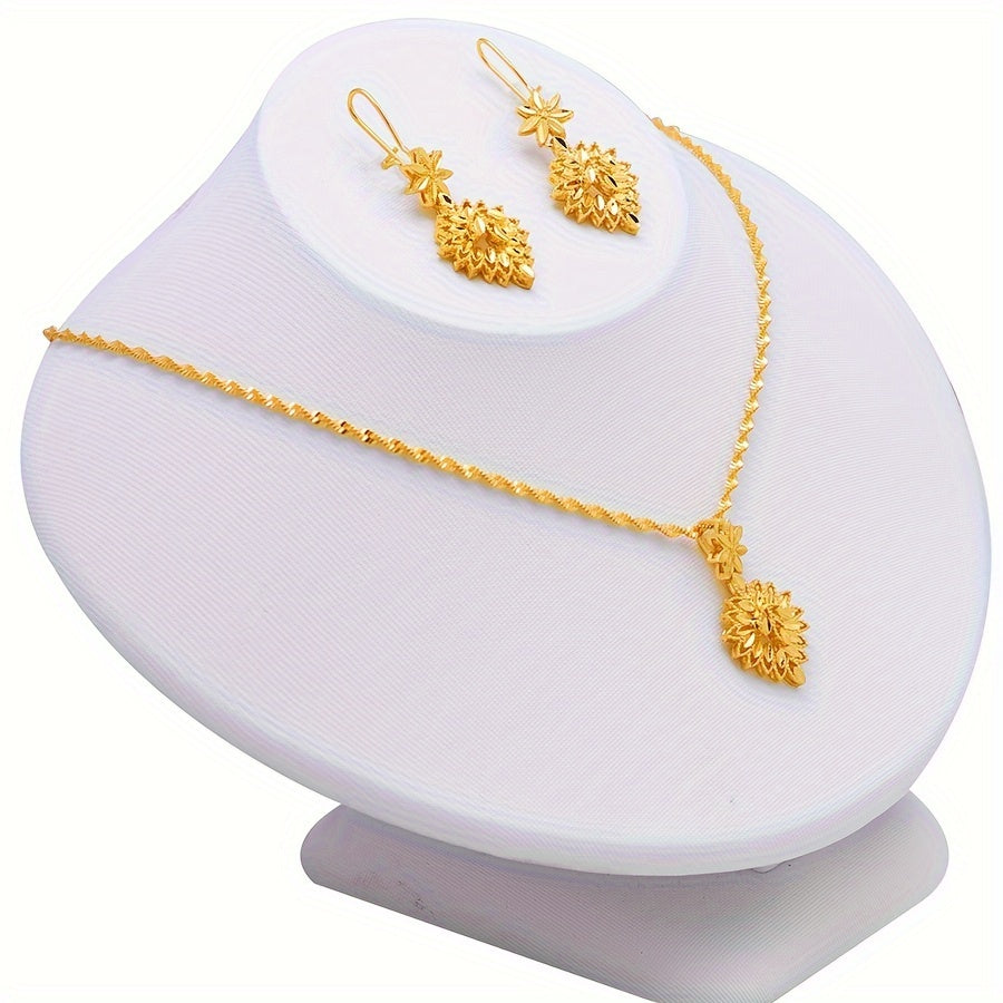 Gold Plated Leaf Jewelry Set Earrings and Necklace for Weddings Formal Occasions