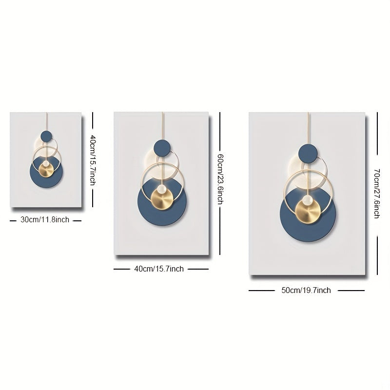 3-chi bo‘lak zamonaviy devor san’ati to‘plami, oltin va ko‘k abstrakt kanvas chop etishlar, yashash xonasi va ofis uchun ramkasiz