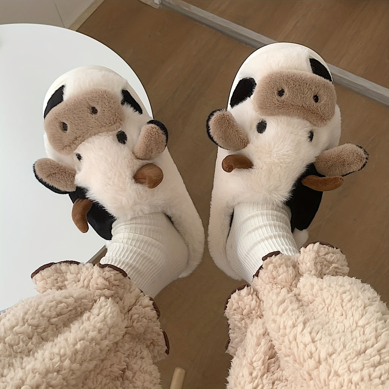 Women's Kawaii Cow Shaped Plush Cozy Non-Slip House Slippers