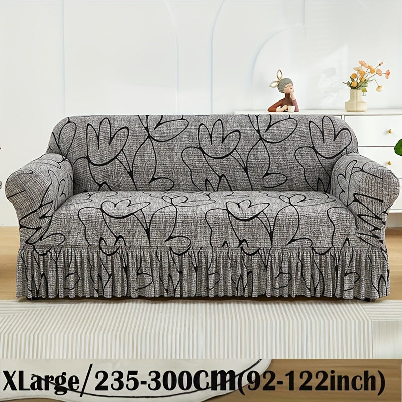 Bohemian Rabbit Print Stretch Sofa Cover with Skirt Elastic Dustproof Slipcover for Living Room
