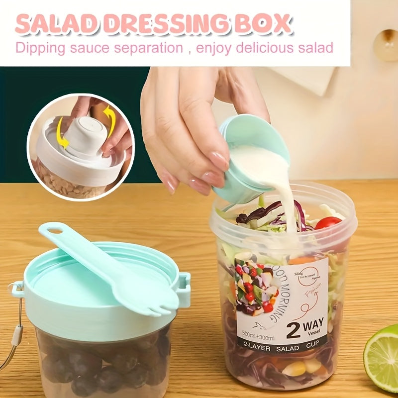 Portable Breakfast Salad Cup with Fork Leakproof Plastic Container for Fruit Vegetables Yogurt