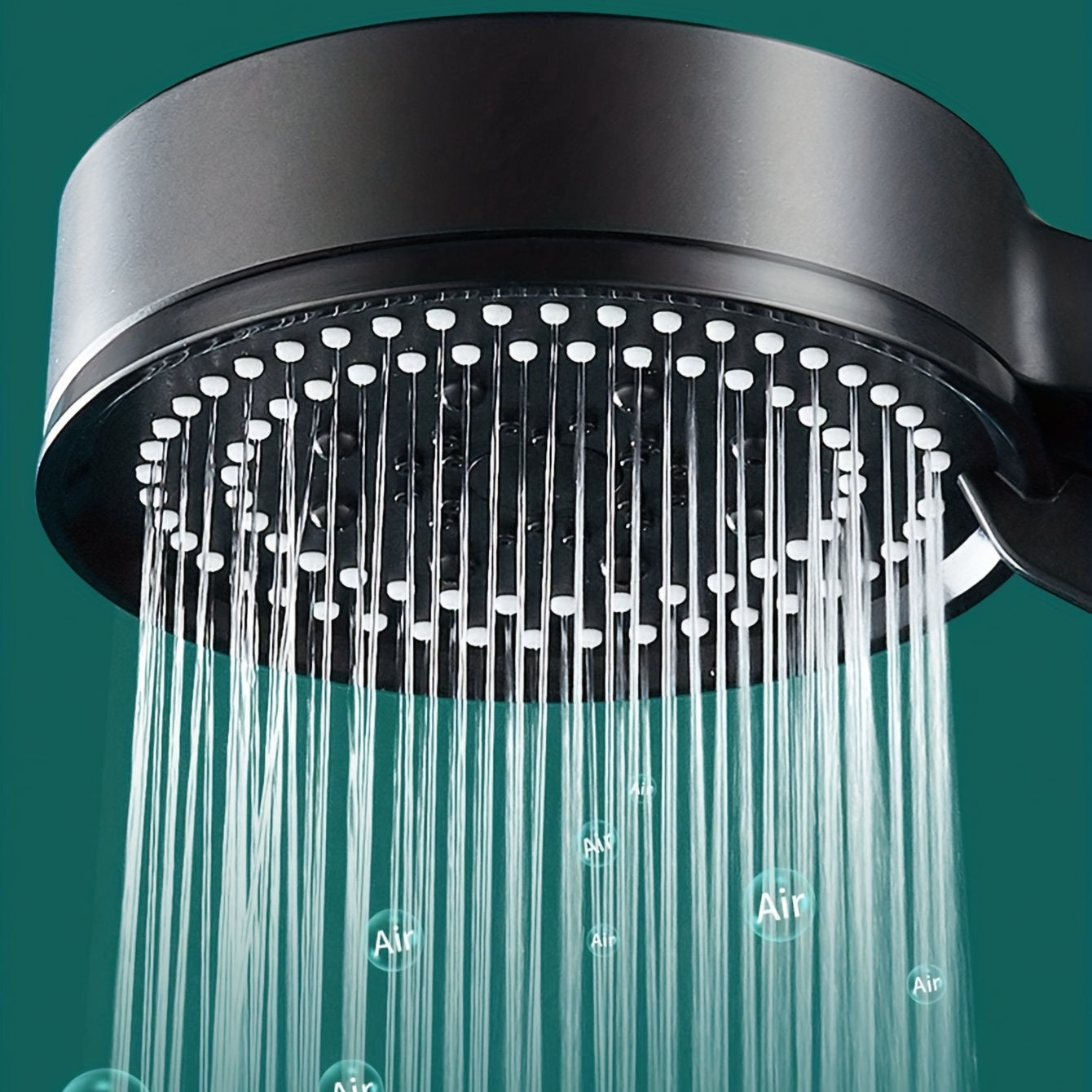 Black Shower Head with Five-Speed Settings and Stop Button Pressurized Spray Bath Set with Lotus Design