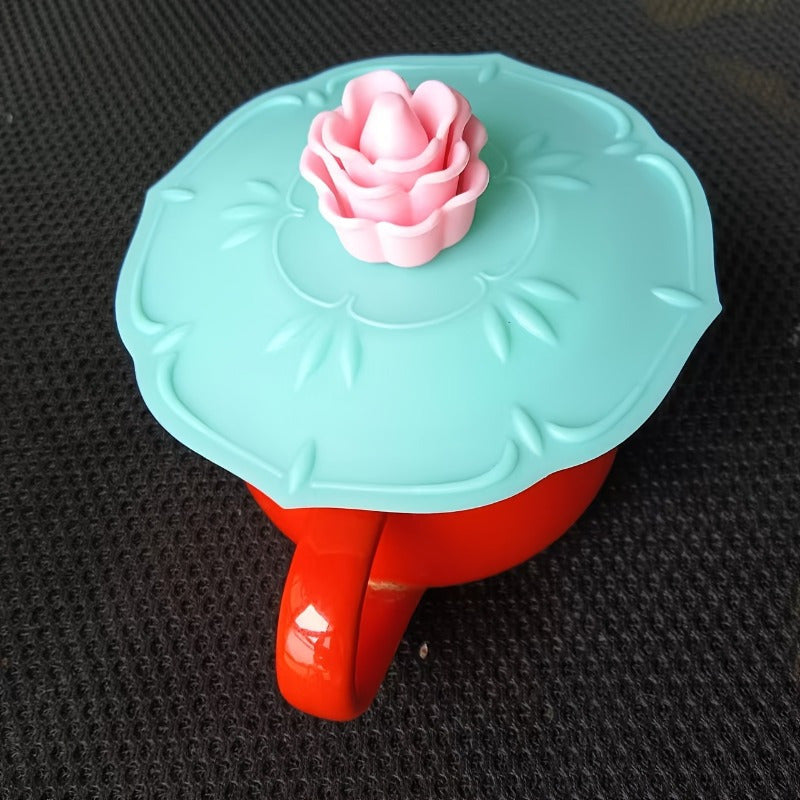Silicone Cup Lid Set of 2 with Rose Flower Design Food-Grade Dust-Proof Odorless