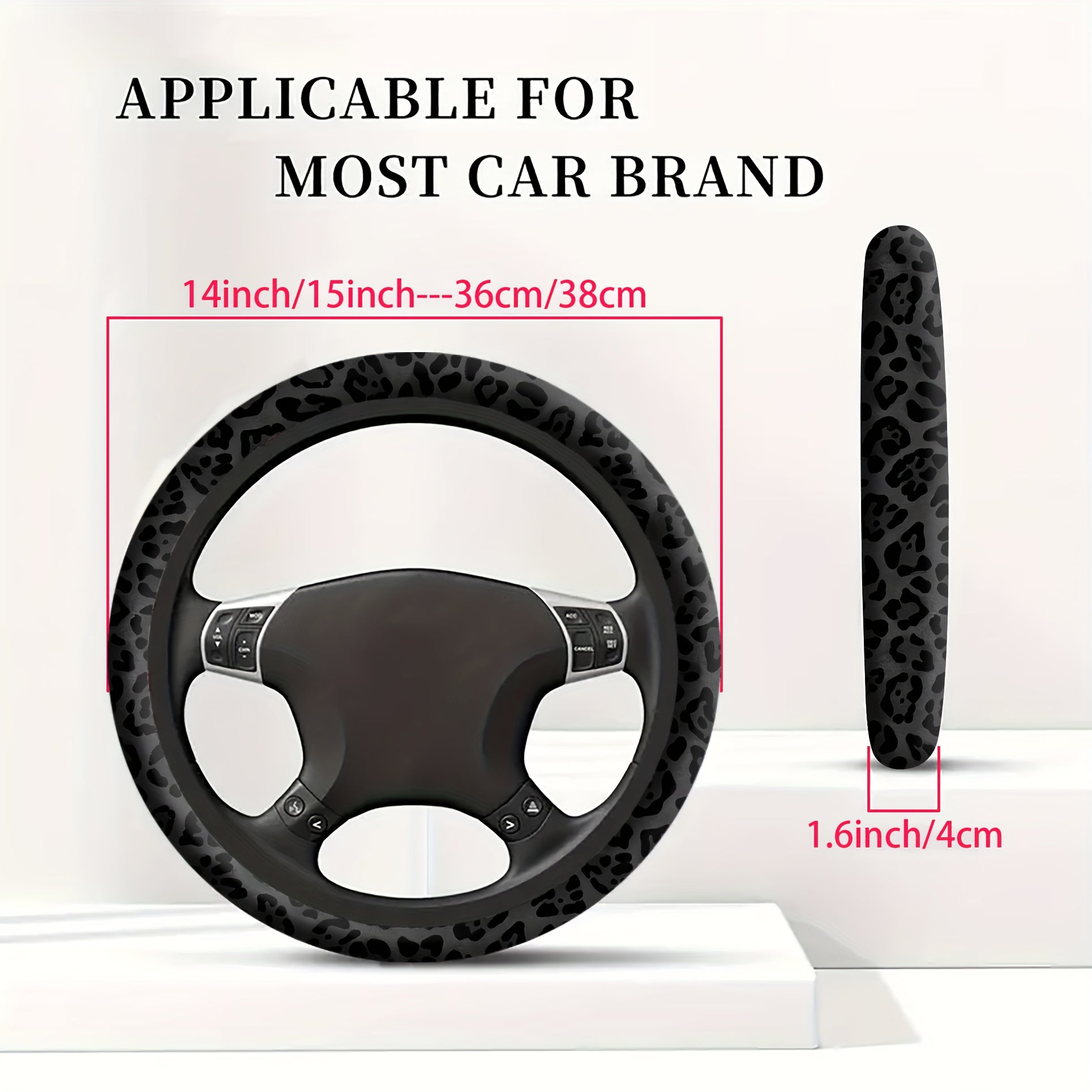 Universal Black Leopard Print Steering Wheel Cover Non-Slip 15 Inch