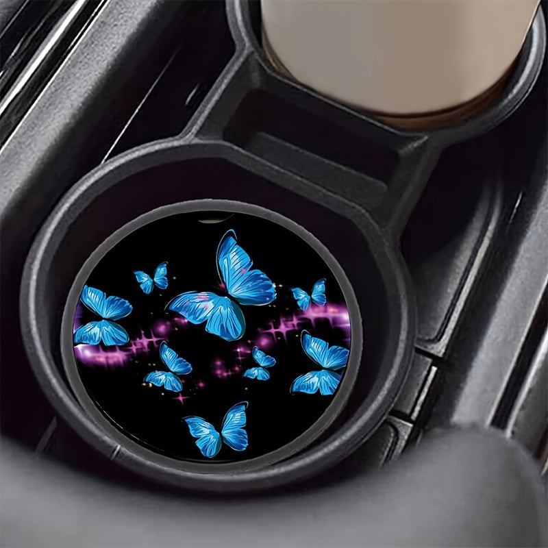 2pcs Butterfly Pattern Car Cup Holder Coasters Interior Decor Accessories