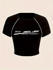 Women's Y2K Letter Print Crop T-Shirt Short Sleeve Summer Casual Knit