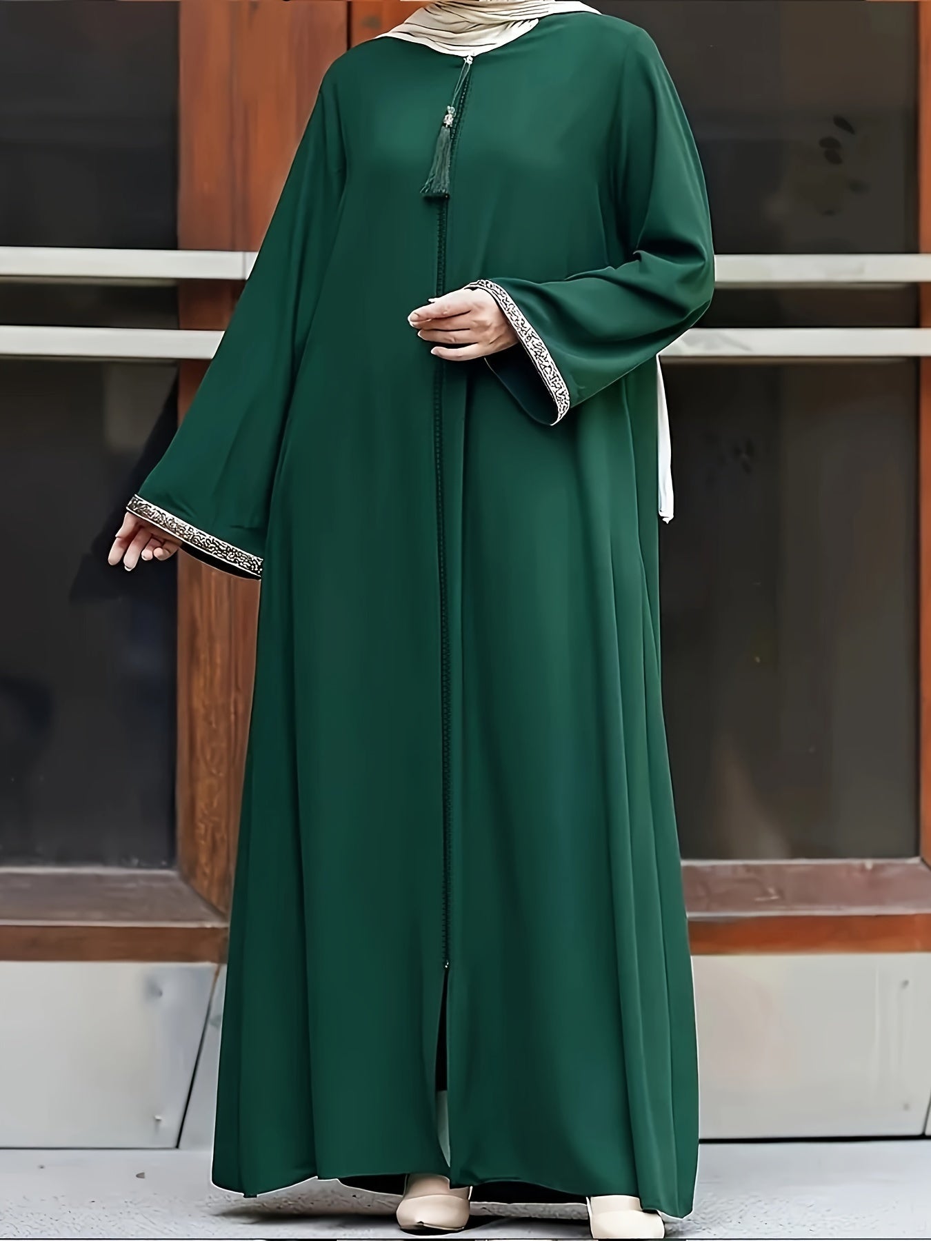 Women's Sequin Trim Long Sleeve Maxi Dress with Crew Neck and Loose Fit
