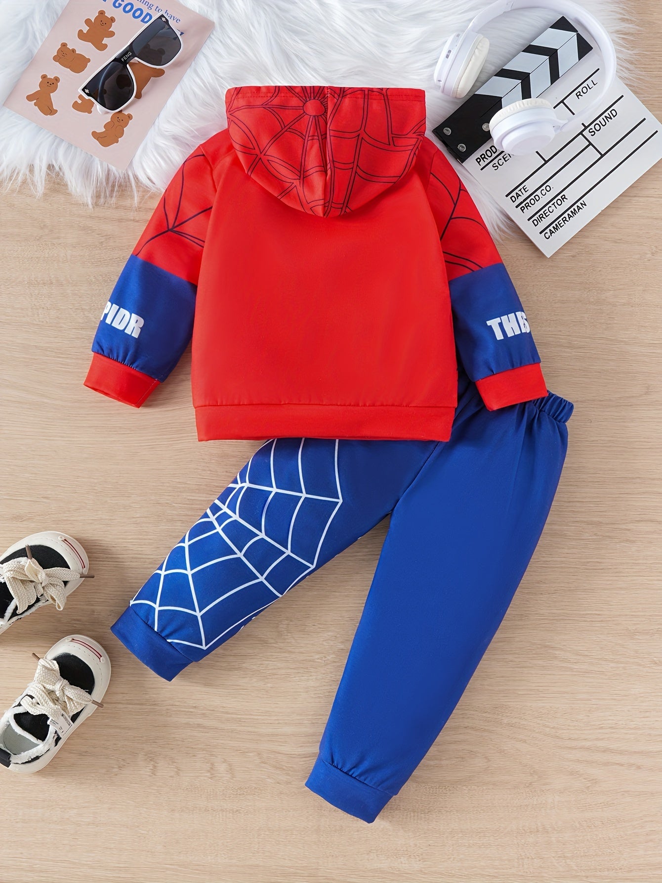 Boy's Spider Print Hoodie and Pants Set Casual Polyester for Daily Outdoor Wear
