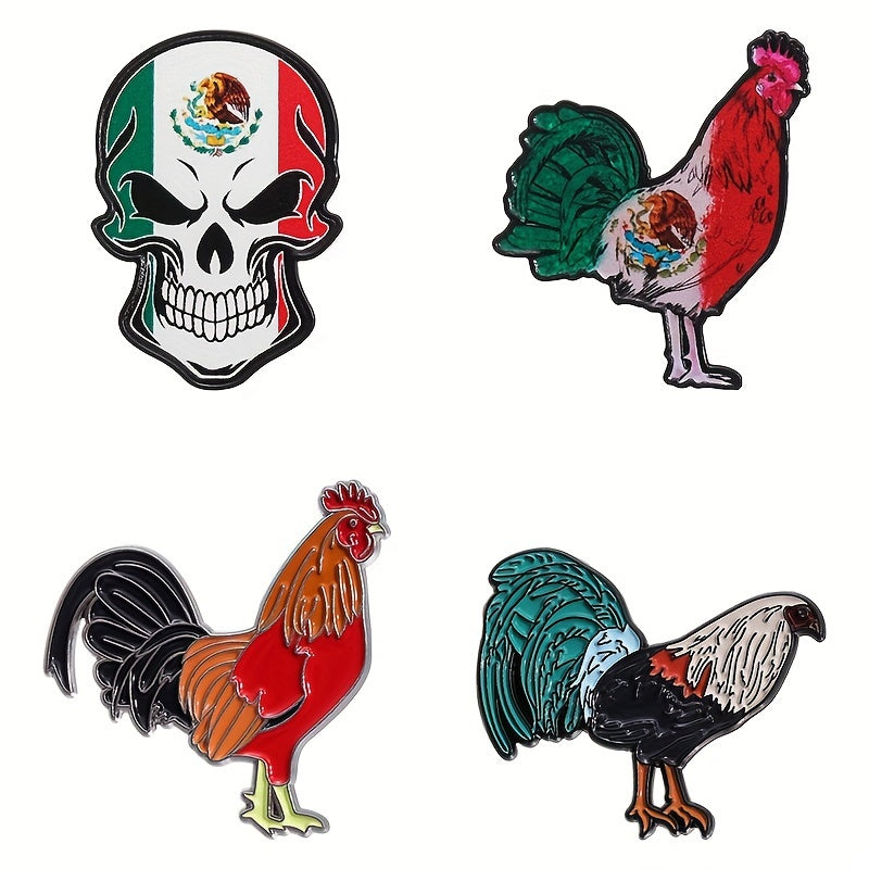 Metal Baseball Cap Pin Set with Mexican Eagle Skull and Chicken Patterns for Hat Decoration